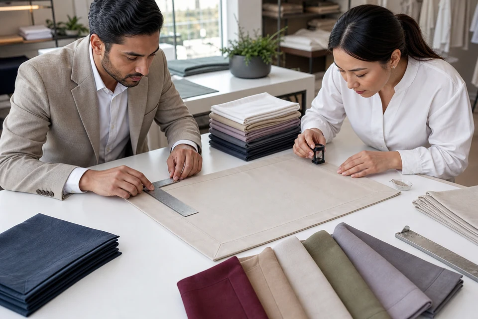 Table Napkin Mitered-Corner Hem and Square-Fold Inspection