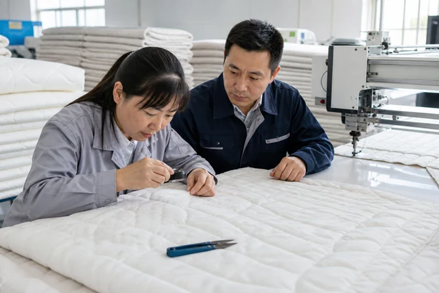 Quilted Bedding Stitch Continuity and Thread-Break Repair Inspection
