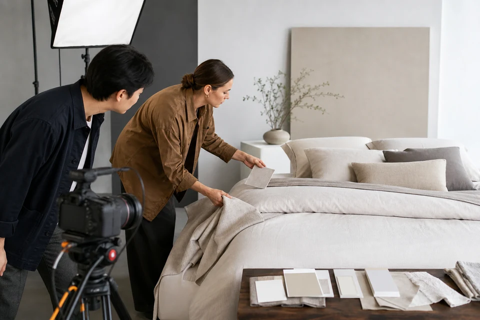 Private-Label Bedding Product Photography Color and Approved-Sample Linkage