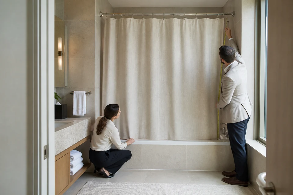 Hotel Shower Curtain Hook Spacing, Weighted Hem and Tub-Fit Trial