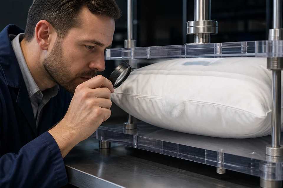 Pillow Closure Seam Backstitch, Fill Leakage and Compression Inspection