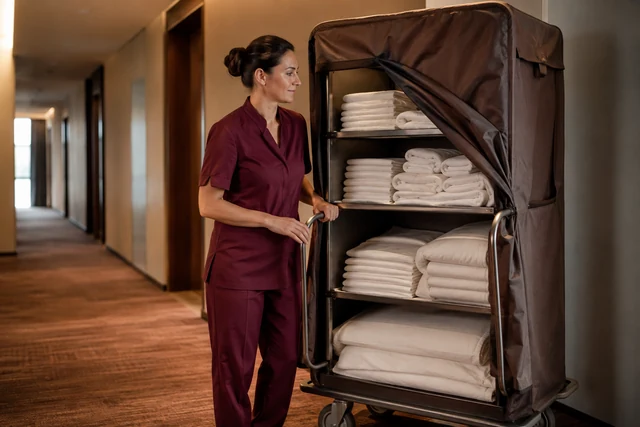 Hotel Linen Trolleys: Shelf Fit, Folded Stacks and Clean-Stock Handling