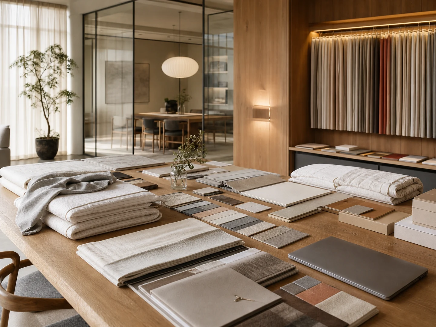 Premium textile development studio with material and construction samples