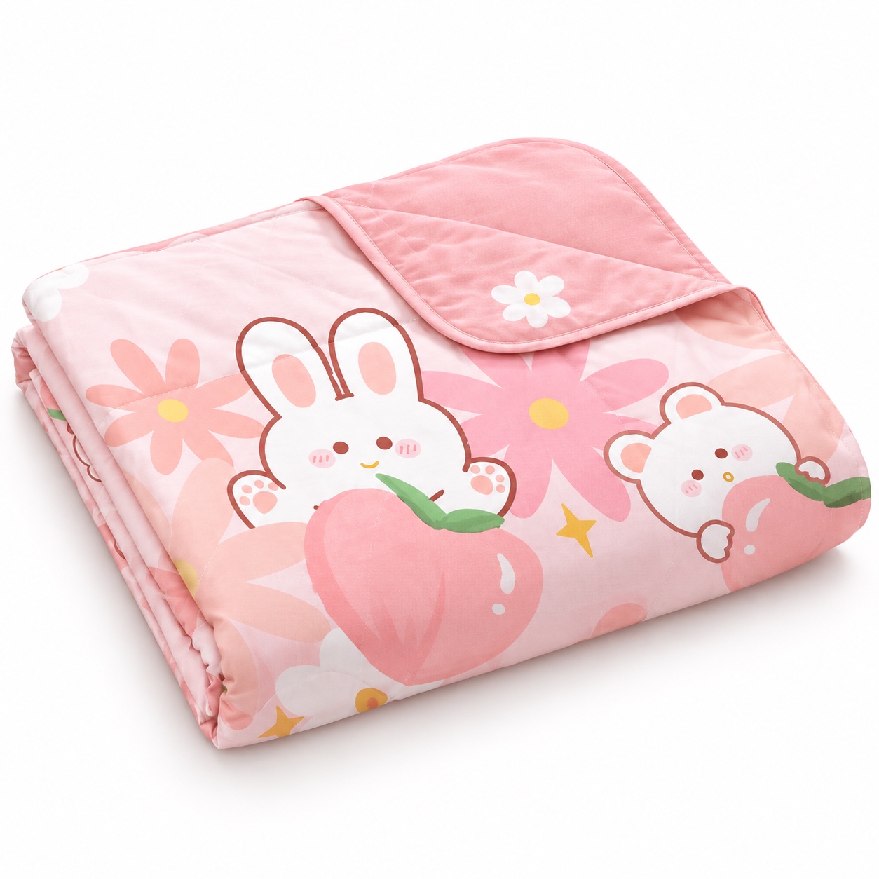 Strawberry Bunny Summer Quilt — white-background view (development reference)