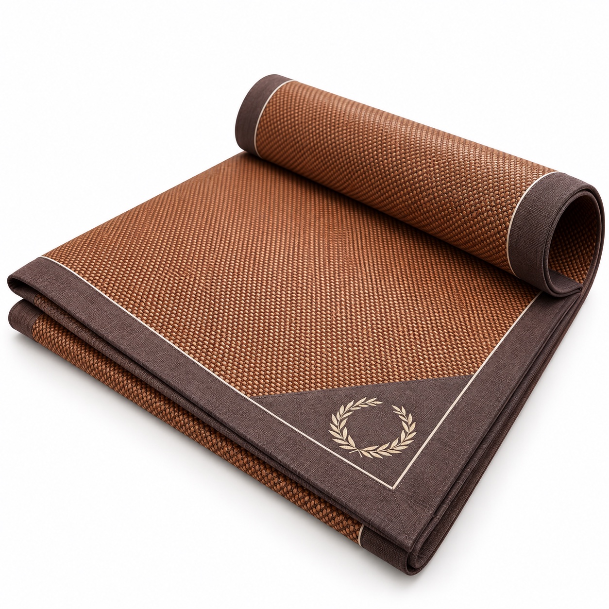 Cocoa Emblem Woven Mat — white-background view (development reference)